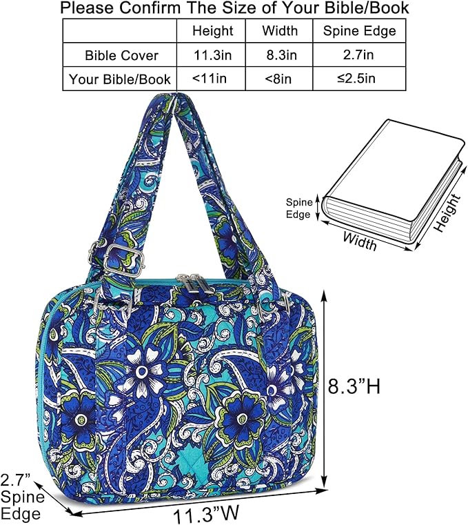 Bible Cover for Women with Adjustable Straps, Extra Large Study Bible Carrying Case Bag with Zip Pocket, 11.3x8.3x2.7 Inches
