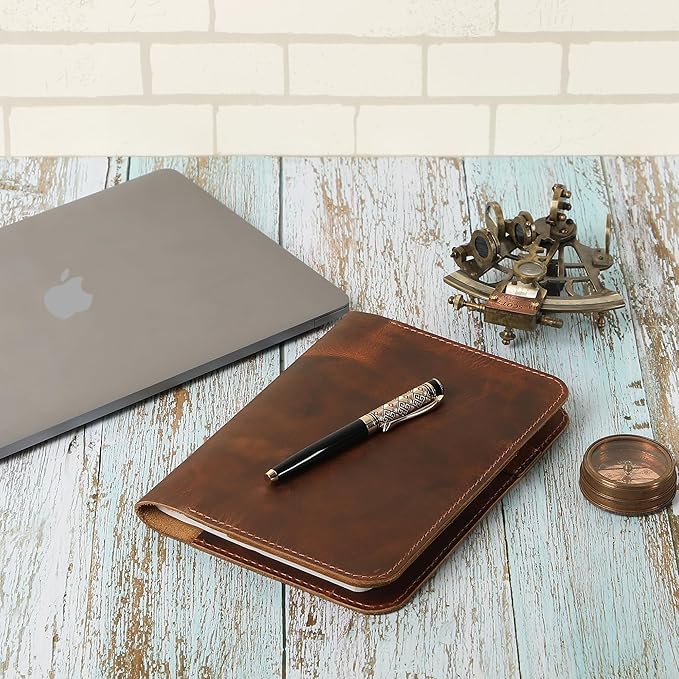 Genuine Leather A5 Journal Cover Refillable Notebook Cover, Fits 5.75 x 8.25 in, Card Slots Pocket & Pen Holder, Handmade Professional Leather Organizer for Men & Women, Travel & Work Diary Cover (Tan)