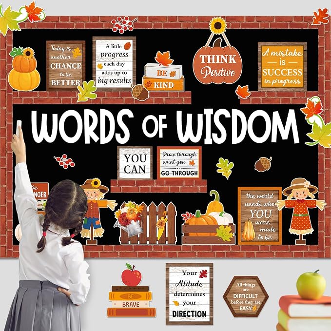 Mooliwe 57 Pcs Fall Bulletin Board Set Inspirational Flower Bulletin Board Decoration Positive Cutout Classroom Decoration for Autumn School Office Home Teacher Classroom Wall Supplies