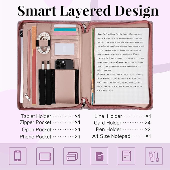 Calfinder Personalized Portfolio for Women&Men, Free Name Engrave,Customized Leather Padfolio with Logo or Name, Business Portfolio with A4 Writing Pad Holder for Resume,Interview