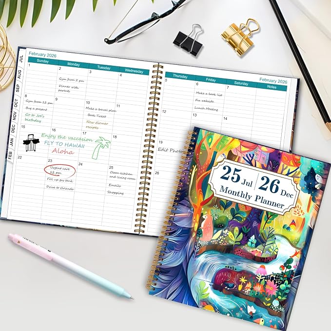 Monthly Planner 2025-2026 - Jul. 2025 - Dec. 2026, 18 Monthly Calendar 9" x 11", Large Monthly Notebook 2025-2026 with Monthly Tabs, Spiral Bound Monthly Planners for Office School and Home Organizing