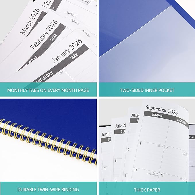 2026-2030 Monthly Planner 5 Year Monthly Planner/Calendar 2026-2030, Jan 2026 – Dec 2030, 9" x 11", Tabs, Double-Side Pocket, Holidays, Thick Paper - Navy Blue