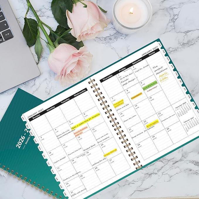 Ymumuda 2026 Monthly Planner - 2 Year Monthly Planner, JAN.2026 to DEC.2027, 8.5" x 11", Large Calendar with Spiral Bound, 24 Coated Tabs,24 Months Perfect for School & Office Schedule