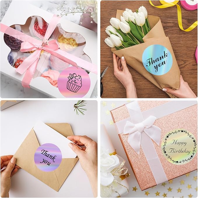 Thermal Label Printer Stickers, 3 Inch Round Holographic Thermal Label Sticker, Circle Holographic Direct Printer Stickers, Perforation Line Design/ 4 Colors