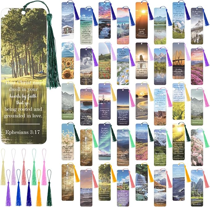 Gueevin 80 Pack English Religious Bible Christian Verses Bookmarks Books with Tassels Inspirational Church Supplies for Women Student School Church Study Group