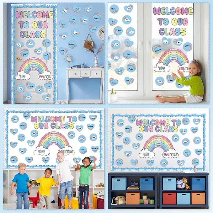 Summer Rainbow Bulletin Board Set Back to School Classroom Decoration Positive Affirmation Bulletin Board Inspirational Rainbow Cutouts for First Day of School Home Chalkboard Wall Door Decor