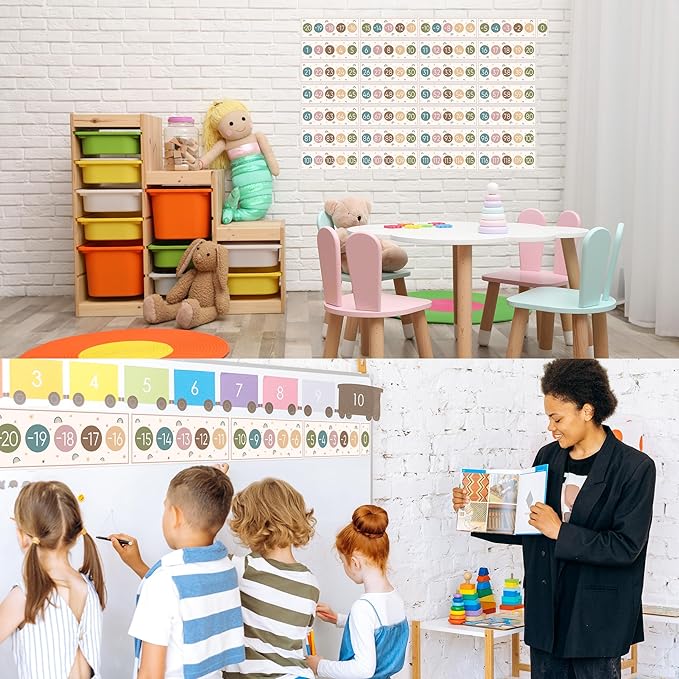 29 Pieces Number Line for Classroom Wall -20 to 120 Number Line Bulletin Board Border Boho Rainbow Classroom Decorations Math Posters for Teachers