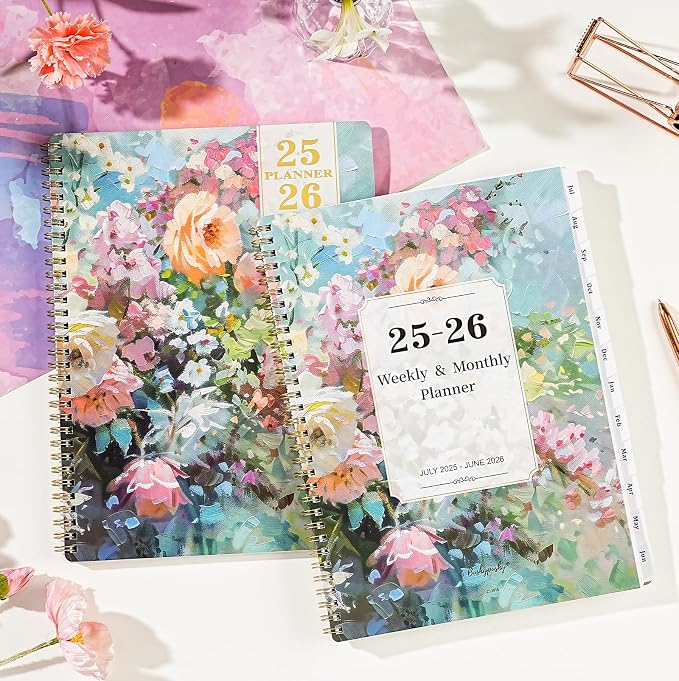 Bushypushy 2025-2026 Academic Planner, 8.5" x 11", July 2025 - June 2026, Weekly & Monthly, Thick Paper, Hardcover, 12 Monthly Tabs, Twin-Wire Binding