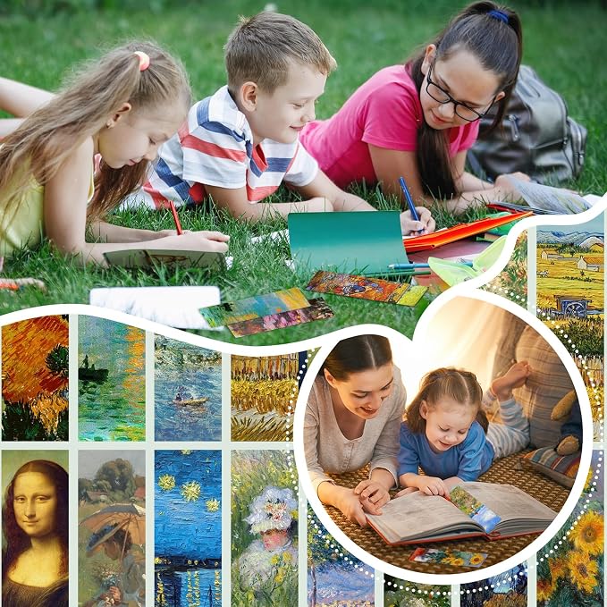 200 Pieces Oil Paintings Bulk Bookmarks, 50 Designs Art Painting Book Marks for Students Double Sided Cute Book Mark for Book Lovers Themed Book Marks for Children Students Classroom Gift for Teacher