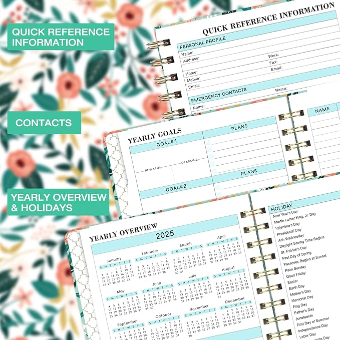 2025 Planner - 2025 Calendar/Planner Weekly and Monthly, JAN 2025 - DEC 2025, 6.3'' x 8.4'', Calendar 2025 Planner with Special Weekly Page, Green Ink Pages, Colorful Monthly Tabs, Back Pocket