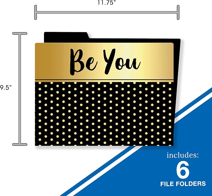 Carson Dellosa 6-Pack Positive Affirmation File Folders, Black and Gold Paper Organizers With Pockets for Filing Cabinet, Classroom Organization, Desk Accessories, Teacher Must Haves, Office Supplies