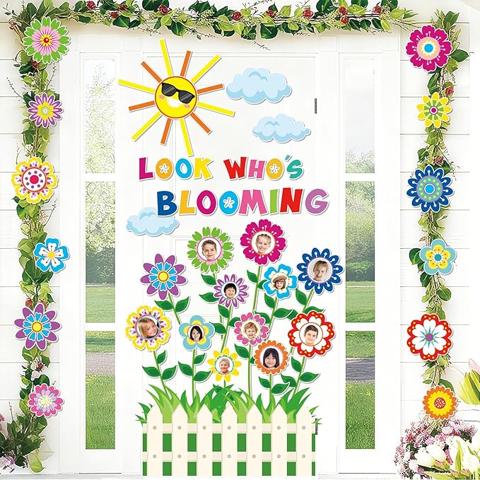 FYSUIMU 73Pcs Spring Classroom Door Decoration Bulletin Board Set Colorful Flower Blooming Growth Mindset Paper Cutouts for School Classroom Chalkboard Wall Door Photo Decor