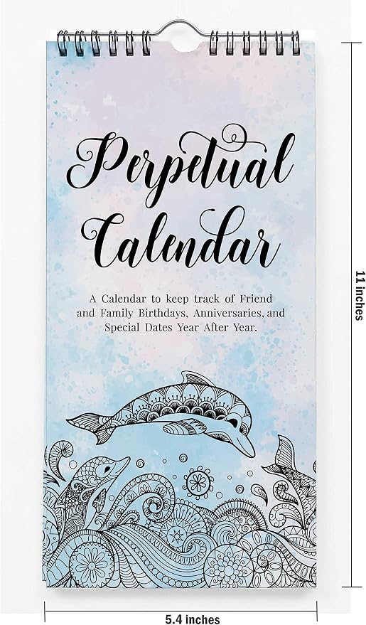 Dolphin Rustic Perpetual Calendar Birthday Wall Hanging Anniversary Special Event Reminder Calendar Book Journal Stationary Wall Hanging Birthday Gift Card Planner Organizer