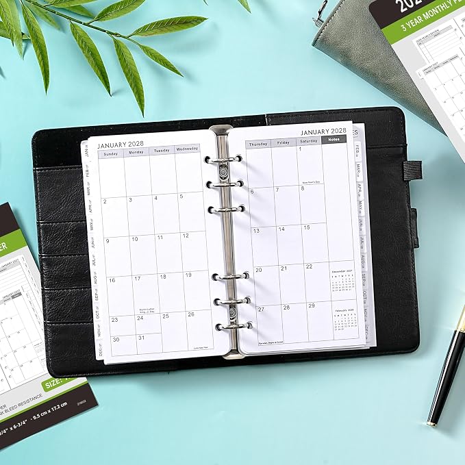2027-2029 Monthly Planner Refill - A6 Size, Planner Inserts with 6-Hole Punched, JAN 2027 - DEC 2029, Two Pages Per Month, 2027-2029 Monthly Calendar with Tabs