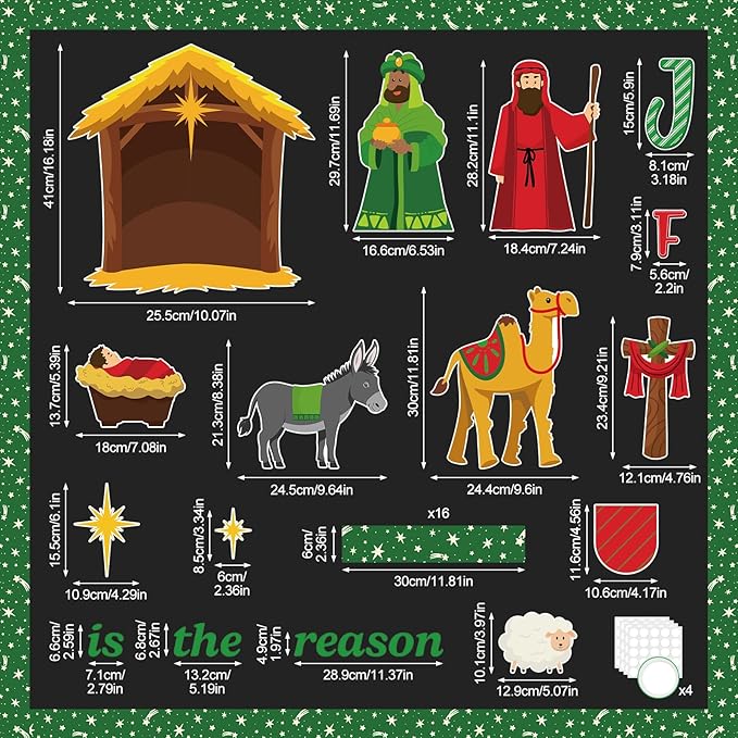 Christmas Nativity Bulletin Board Set Jesus is The Reason for The Season Classroom Decorations Christian Jesus Birth Bulletin Board Cutouts for Holiday Sunday School Religious Church Decor