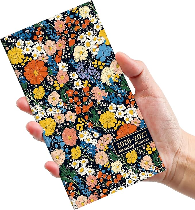 Pocket Calendar 2026-2027 for Purse, Two Year Monthly Planner Pocket Size, Jan 2026 to Dec 2027 Monthly Planner Small Size (6.5" x 3.5") - Colorful Blossoms