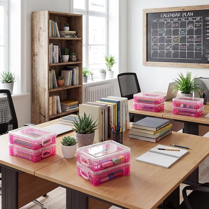 Suzile 40 Pcs Plastic Crayon Boxes Holds 24 Crayon with Snap Lid Storage Container Clear Stackable Case for School Office Classroom Supplies Pen Pencil Craft(Red)