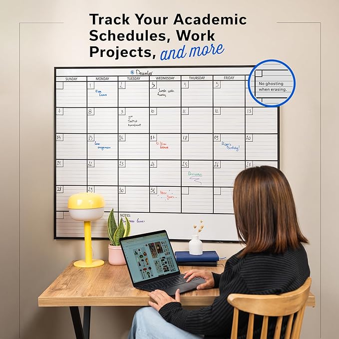 2 PK Large Dry Erase Calendar for Wall | 36x48 | Large Wall Calendar Dry Erase Monthly | 1M 17x26, 24x36, 3M 40x17, 12M 45x55 | Dry Erase Calendar Board for Wall | Whiteboard Calendar | Calendar Whiteboard
