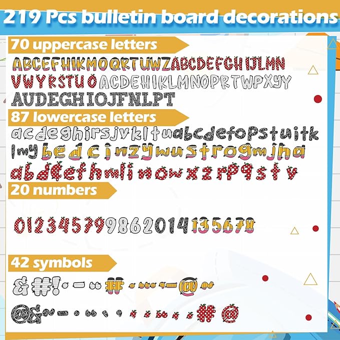Gueevin 219 Pcs Bulletin Board Letters Set 4" Composition Book Letters for Bulletin Board Alphabet Cutout Classroom Decor with Uppercase, Lowercase Letter, 0-9 Numbers and Punctuation for Home School