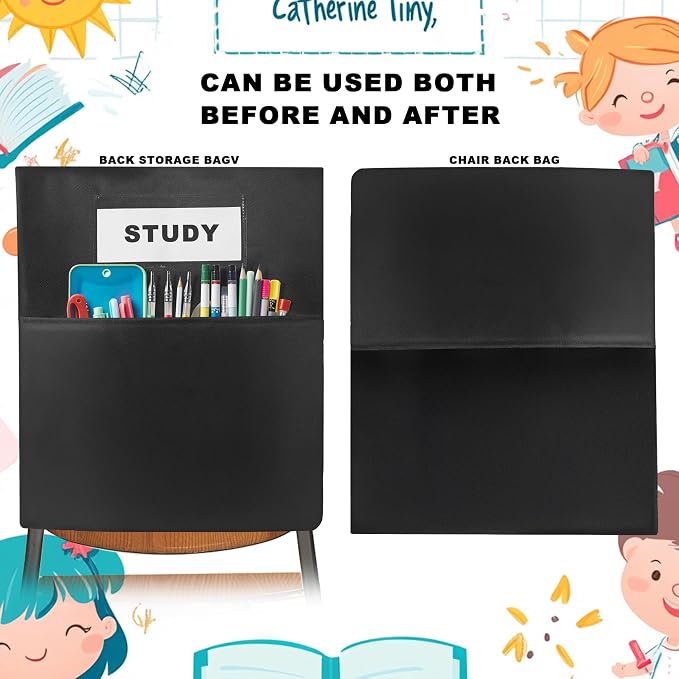 24 PCS Chair Pockets forClassrooms,19.5"x16.5" Seat Sacks for Classroom ChairsK-2, Classroom Student Chair Pockets for Kindergarten,Classroom,School, and Home Seating Storage, Black.
