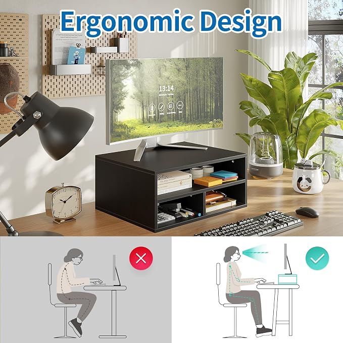 Desktop Printer Table with Storage, 2 Tier Printer Stand for Desk, Desk Organizers and Accessories for Home Office, Black