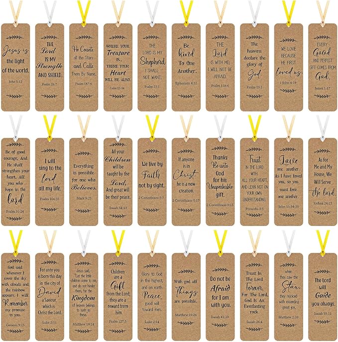Chinco 120 Pack Kraft Paper Bible Verse Bookmarks Christian Inspirational Quote Motivational Bookmarks for Women Men Religious Positive Page Marker for Church Office Gifts Supplies