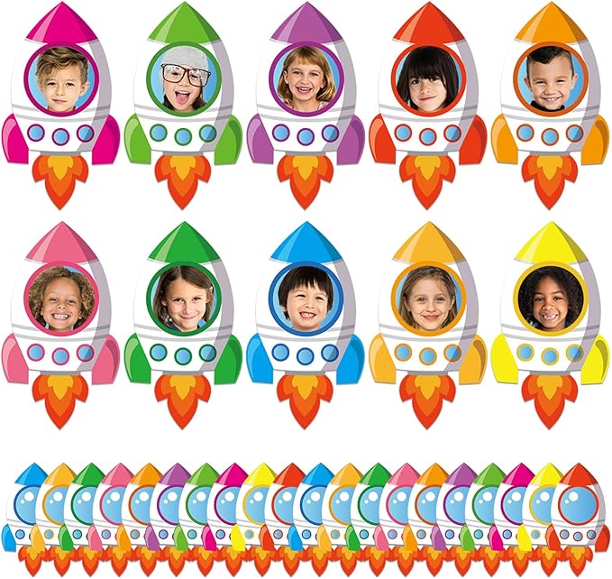 160Pcs Rocket Cutouts Back to School Decorations Bulletin Board Outer Space Paper Cut-Outs Galaxy Classroom Decor for Boy Girl DIY Craft Photo Wall Door VBS Kindergarten Preschool Party Favor Supply