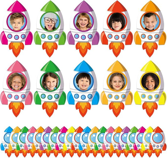 160Pcs Rocket Cutouts Back to School Bulletin Board Decoration Set Outer Space Galaxy Paper Cut-Outs Classroom Decor for Boy Girl DIY Photo Craft VBS School Kindergarten Preschool Wall Door Supplies