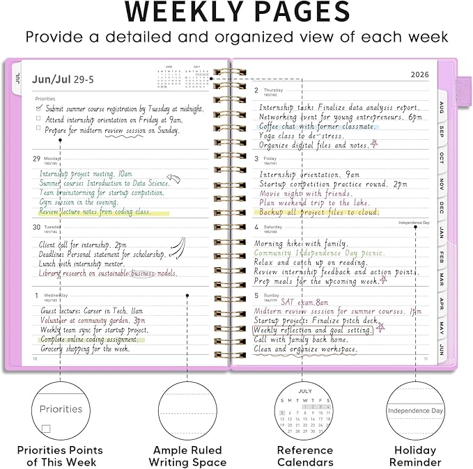 AHGXG Academic Planner 2026-2027, July 2026 - June 2027, Weekly and Monthly, 8.5" x 11", Calendar, Agenda for Women, Teacher, Student, School, 12-Month Tabs (Purple)
