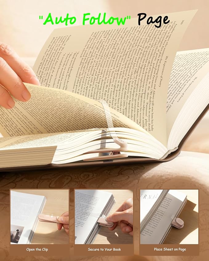 Lamicall [Clear View] 6Pack Silicone Automatic Bookmark - [Thick-Book Friendly] Book Marks for Reading Women Kids Men, Cute Book Page Markers Clip, Reading Accessories Gifts for Book Lovers, Beige