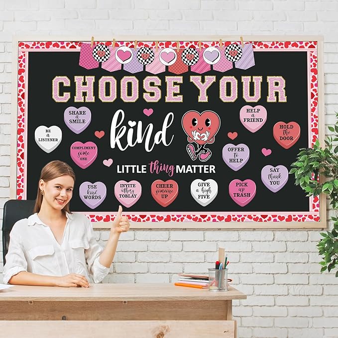 Pajean Valentine's Day Heart Bulletin Board Set Romantic Love Classroom Decorations Sweet Day Theme Paper Cutouts for Wall Window Decor School Office Supplies(Inspirational)