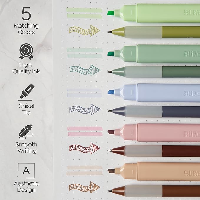 BLIEVE - Aesthetic Highlighters and Gel Pens With Soft Ink and Chisel Tip, Bible Highlighters and Pens No Bleed, Dry Fast Easy to Hold, for Bible Journaling Planner School Supplies (EARTHY)