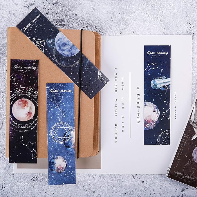 Doraking 30PCS Universal Theme Bookmarks for Book Lovers, Boxed Retro Universal Bookmarks Set(Roaming Space)