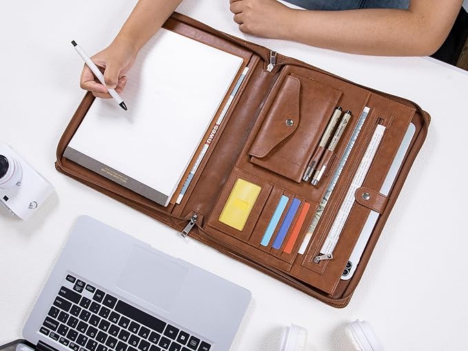 Free Name Engraved, Personalized Vegan Leather Padfolio for Men, Customized Leather Portfolio for Women, Portfolio Folder, Business Document Organizer for 13.3" iPad,Padfolio with A4 Notepad Holder
