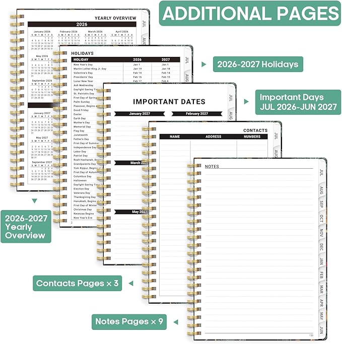 Academic Planner 2026-2027, Weekly and Monthly Calendar Book, July 2026 – June 2027, Hardcover Planner with Tabs, Perfect for Teachers, Students, Women & Men, A5 (6.4" x 8.5") - Crane