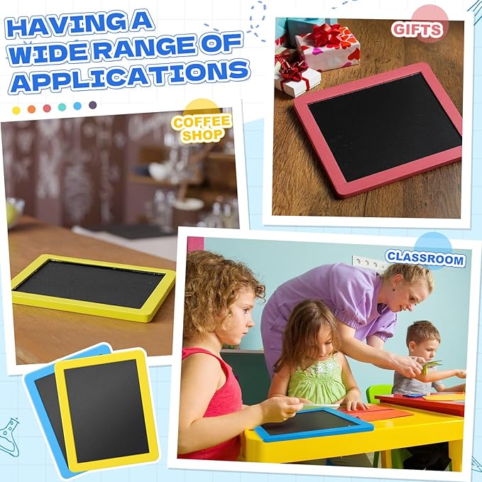 Chinco 6 Pcs Small Slate Chalkboard Mini Chalk Board with Frames Mini Board Signs School Supplies for Classroom Home Office (13cmx15.2cm,Colorful)
