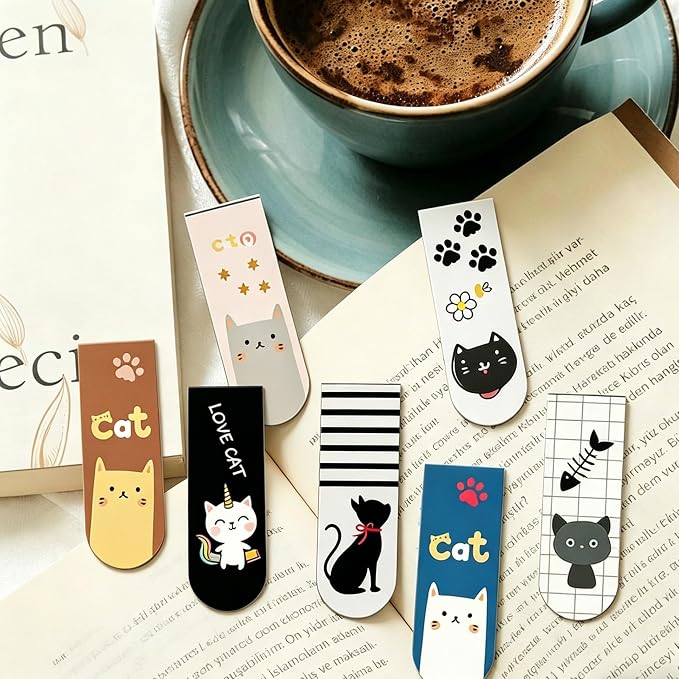 30pc Magnetic Bookmarks, Cute Cat Lover Gifts for Women, Book Lovers, Book Markers for Reading Kids & Adults, Classroom Rewards & Party Favors, Holiday Gifts, 30 Designs Page Markers