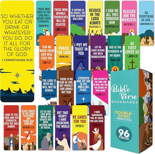 96 Bible Bookmark Pack with Bible Verses for Kids, Adults – Multiple Designs – Inspirational Christian Bookmarks for Women & Men – Bible Book Markers for Classroom, Bible Study