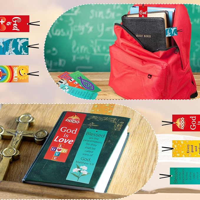 PerKoop 60 Pcs Christian Bookmarks Bulk Religious Bible Verse Bookmarks VBS Gifts with Motivational Scriptures for Vacation Sunday School Reading Supplies Gifts
