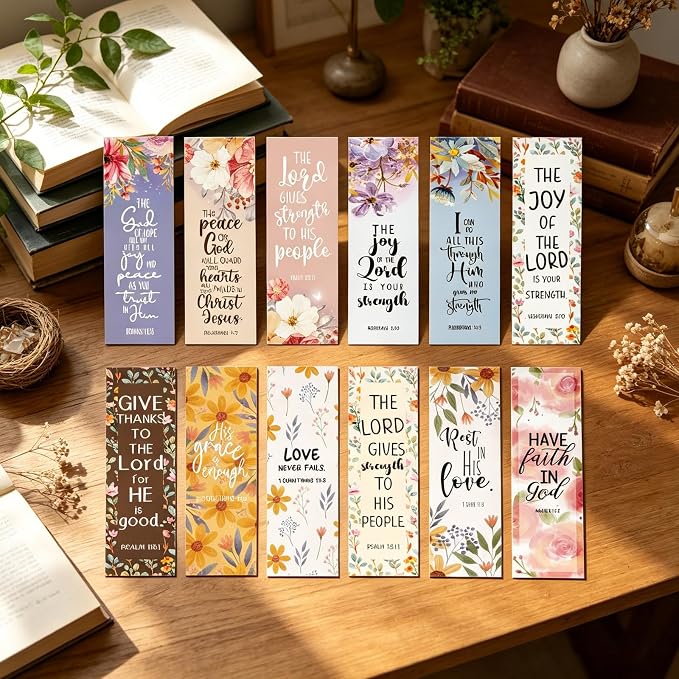 Bible Verse Bookmarks Gifts - 120 Pcs Christian Flower Bookmark Paper Scripture Religious Book Marks Page Clip Inspirational Gift for Women Men Church Book Lovers Reading Bookish Supplies