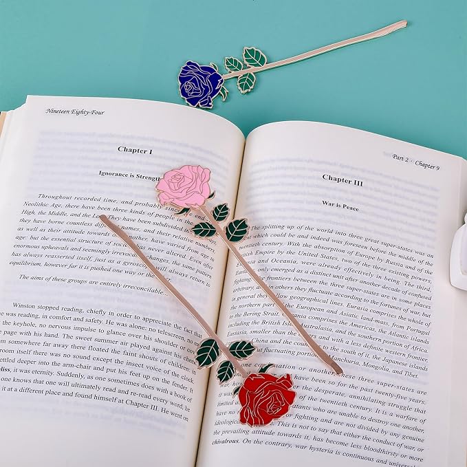 simarro Metal Rose Bookmark, Flower Book Page Holder for Reading Lovers, Cute Bookmarks Gift for Teacher Appreciation Gifts Valentine Mother's Day Thanksgiving Gift for Women Girls(Pink)