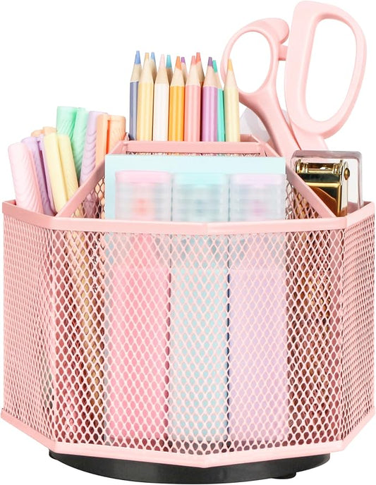 Exerz Desk Organiser/Mesh Desk Tidy Candy/Pen Holder/Multifunctional Organiser 360 Rotating