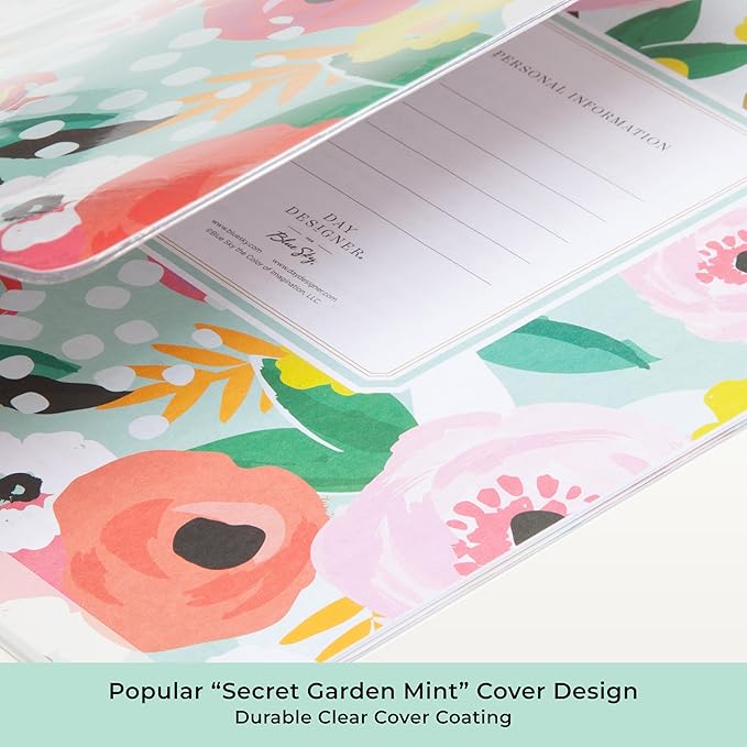 Blue Sky Day Designer 2026 Monthly Planner Calendar, January 2026 - December 2026, 8.5" x 11", Clear Flexible Cover, Stapled Binding, Secret Garden Mint