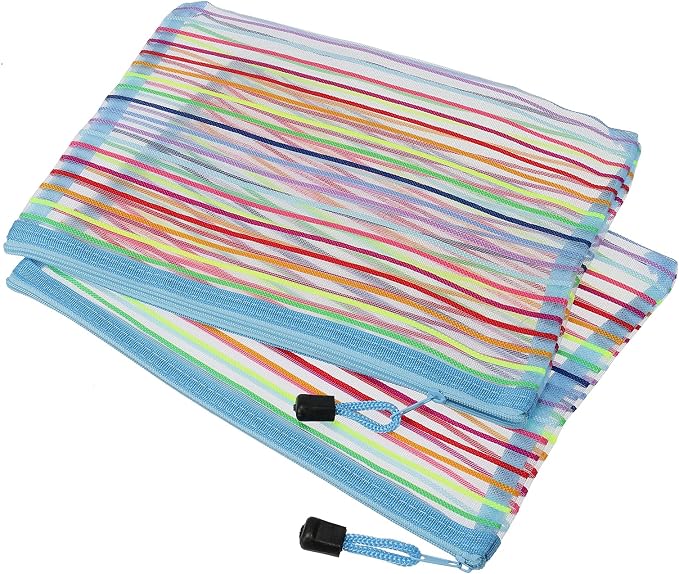 MECCANIXITY Mesh Zipper Pouches, A5 Colorful Pencil Case Document File Bags Storage Organizer for Office Supply Travel Accessory, Sky Blue Pack of 6