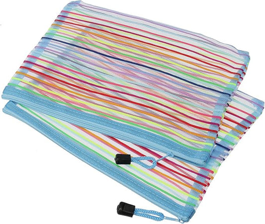 MECCANIXITY Mesh Zipper Pouches, A5 Colorful Pencil Case Document File Bags Storage Organizer for Office Supply Travel Accessory, Sky Blue Pack of 6