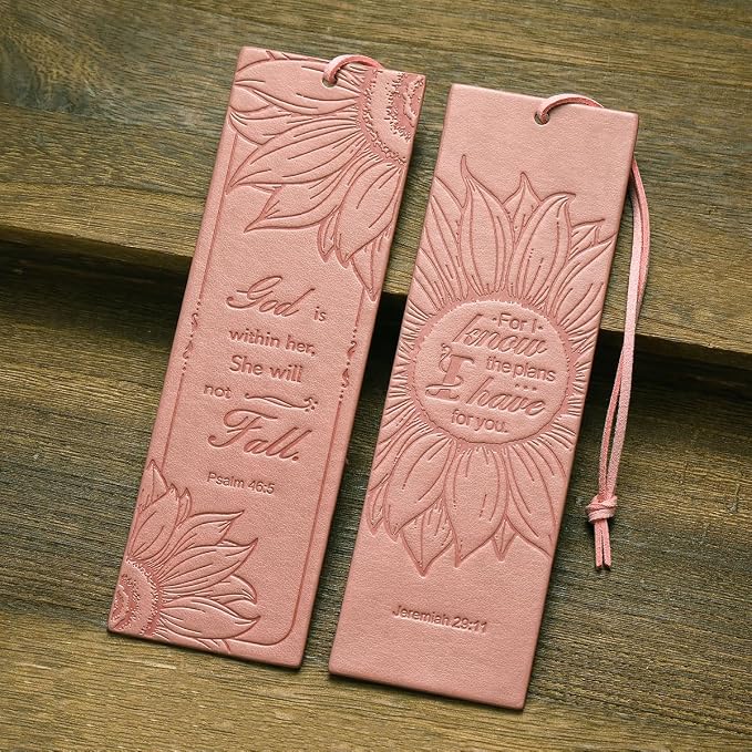 2 Pcs Sunflower Christian Leather Bookmarks for Women, Pink Christian Gifts for Women Book Marks for Reading Women (Pink)