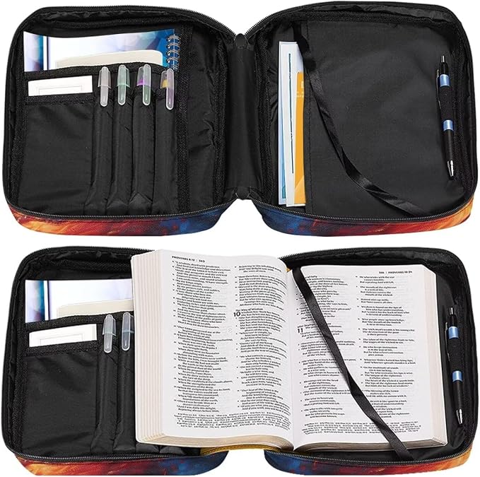 Coldinair Bible Cover Football Print Carrying Book Case Church Bag Polyester Bible Protective with Handle and Zippered Pocket Rugby On Fire Flame Bible Carrying Case