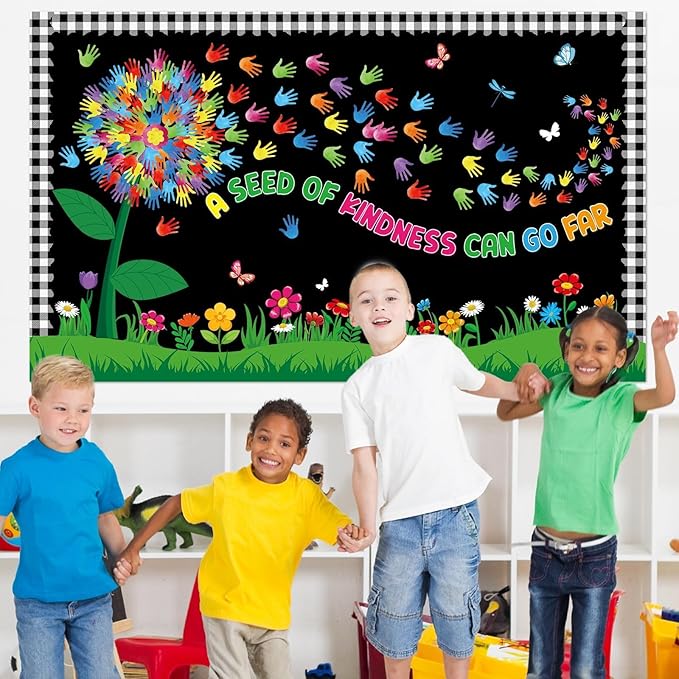 Kindness Bulletin Board Sets Classroom Kind Bulletin Board Decorations for Back to School Eucalyptus Handprint Dandelion Plant Kindness Paper Cutouts for Office Home Chalkboard Door Wall Supplies
