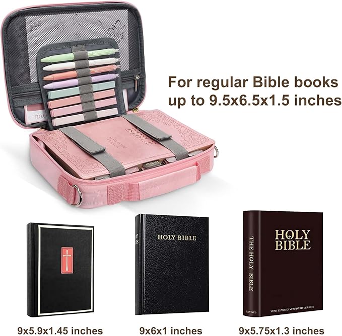 Bible Cover for Women, Bible Holder, Bible Cover Carrier Carrying Organizer Bag, Bible Study Supplies Accessories, Zipper and Pockets for Standard Size Bible, Gift for Women（pinkxiu）