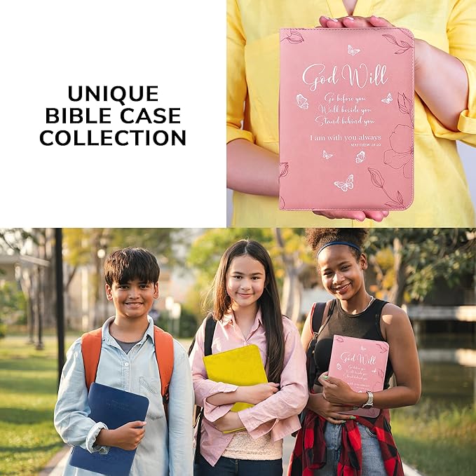 DEHITE Bible Cases for Woman — Leather Bible Covers for Women — Carrying Bag for Woman — Pen Slots — Zippered Pocket — Premium Faux Leather Holder — Christian Floral Accessories